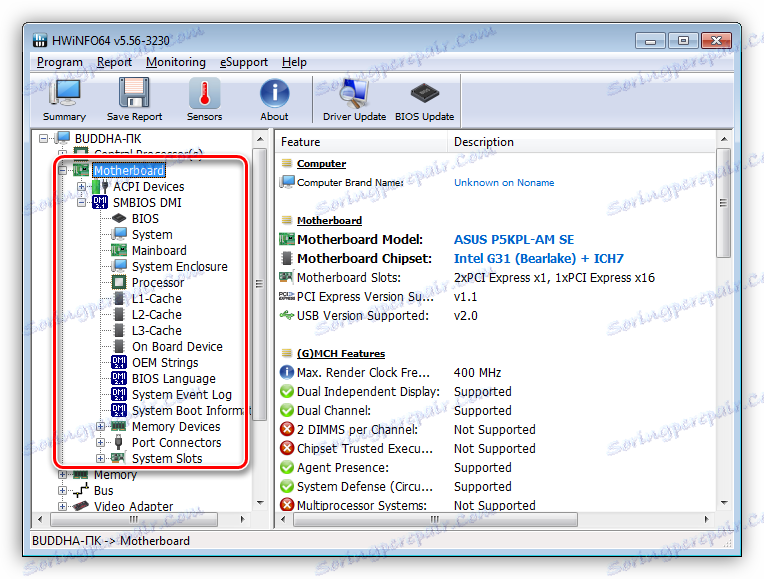 Informace o základní desce v programu HWiNFO