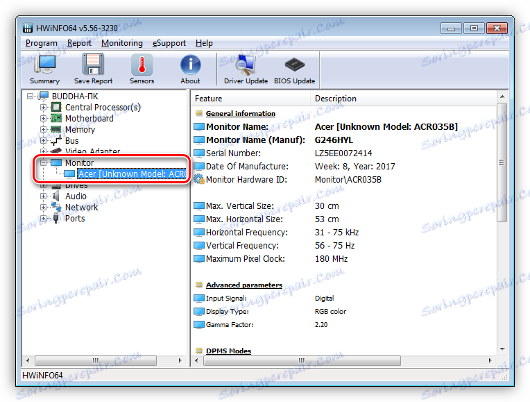 Informace o monitoru v programu HWiNFO
