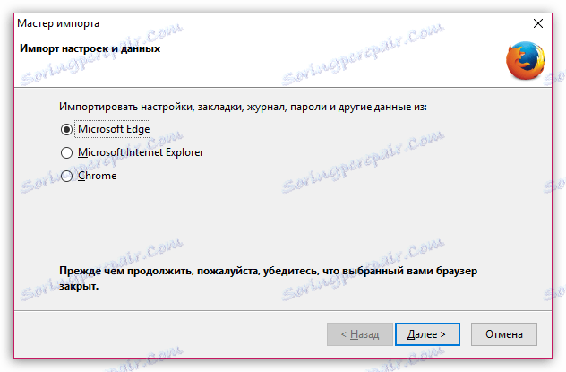 Nastavenia importu v Mozille Firefoxu