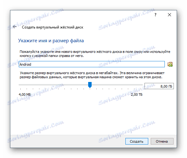 Velikost novega trdega diska virtualnega računalnika Android v VirtualBoxu