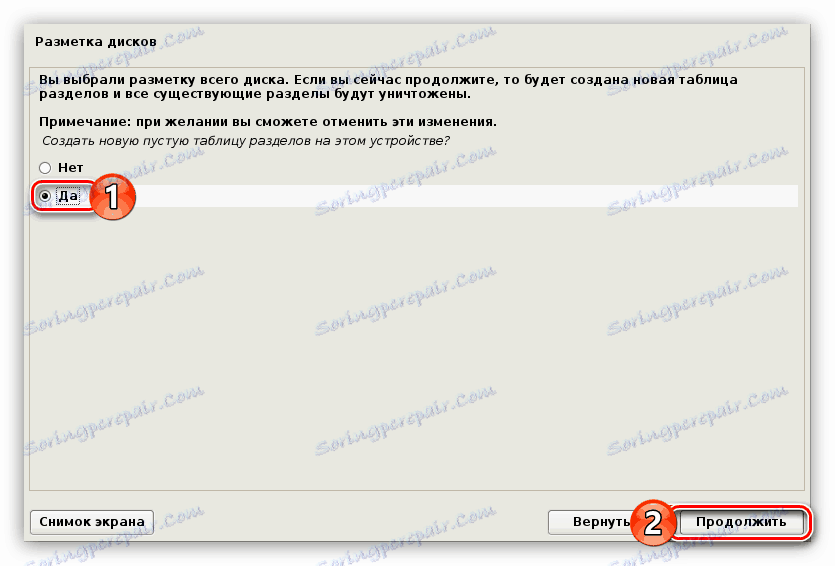 okno pro vytvoření nové tabulky oddílů při instalaci programu Kalinux