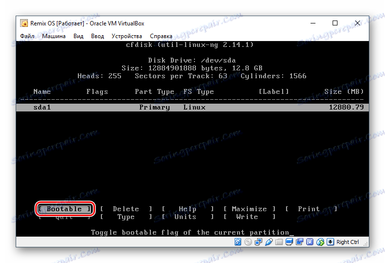 Dodeljevanje zagonske particije na Remix OS cfdisk v VirtualBoxu