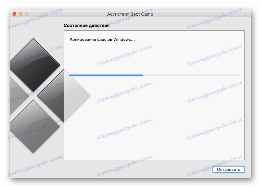 Proces kopírování souborů Windows 10 v pomocníku Bootcamp
