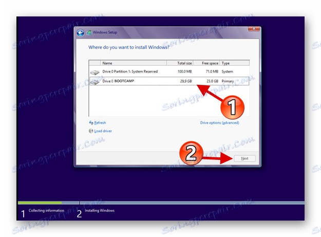 Výběr oddílu pro systém Windows 10