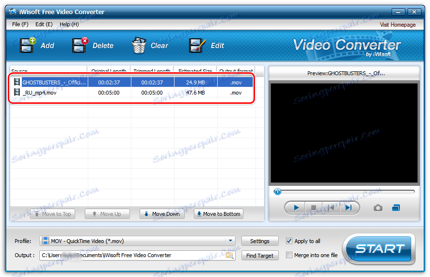 Пакетне редагування відео в iWisoft Free Video Converter