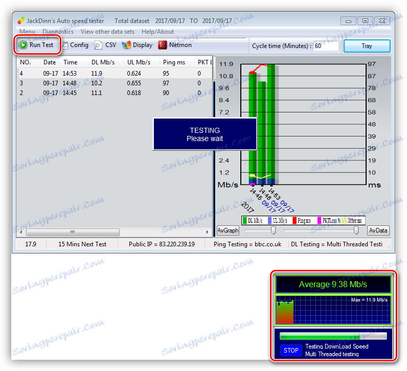 Měření rychlosti internetu v programu JDAST