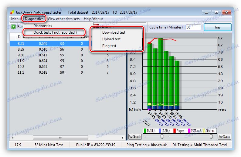 Rychlé měření rychlosti internetu v programu JDAST