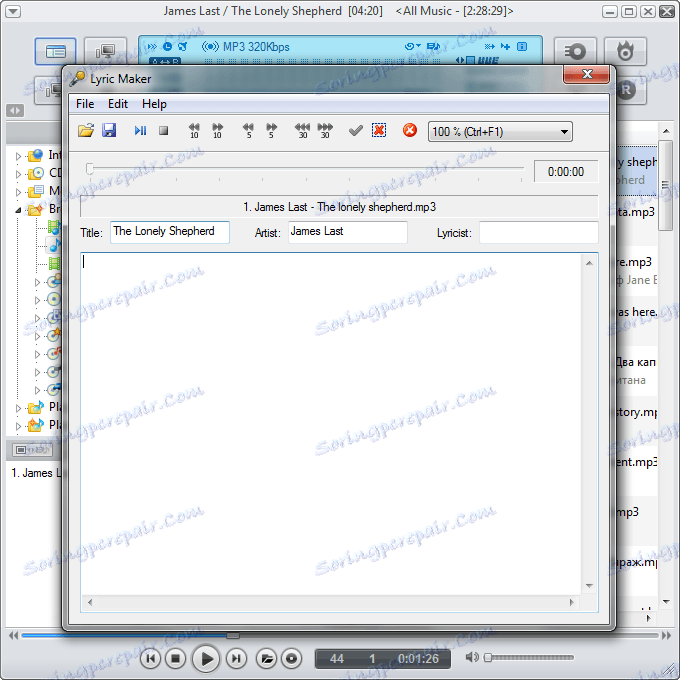 Текстов редактор в Jetaudio