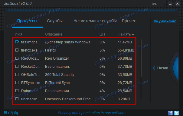 Управление на работещите процеси в JetBoost