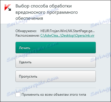Izbira dejanja za odkriti predmet v Kaspersky Anti-Virus