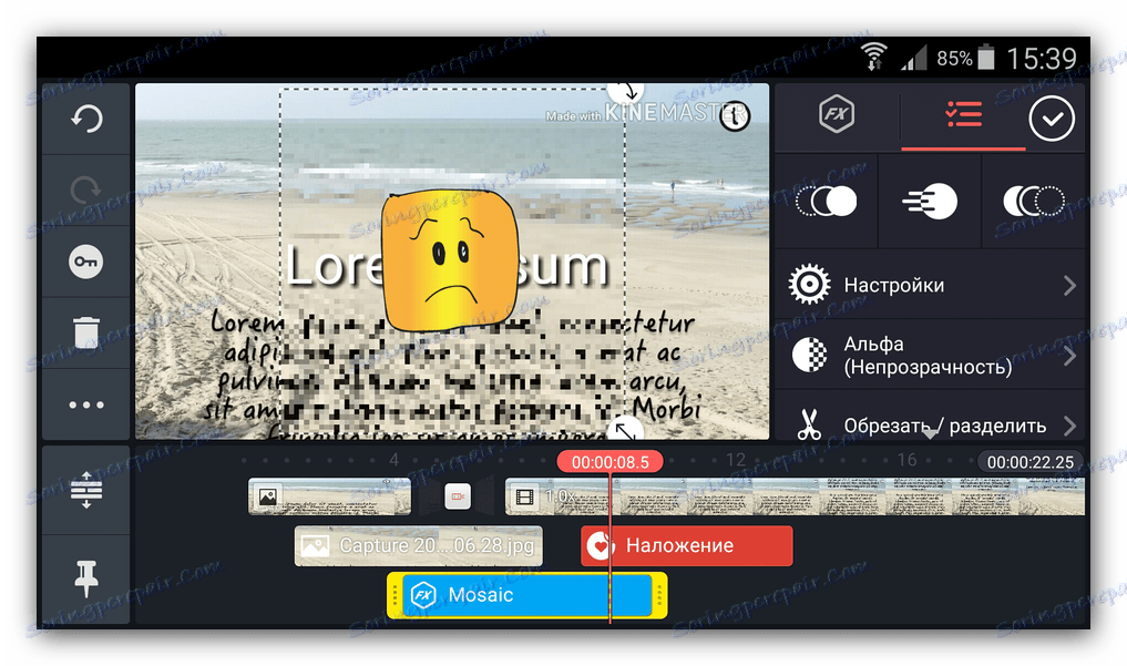 Ustawienia elementów po wyborze Kinemaster Pro
