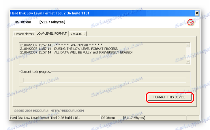 formátování oken v programu HDD LLF Low Level Format Tool