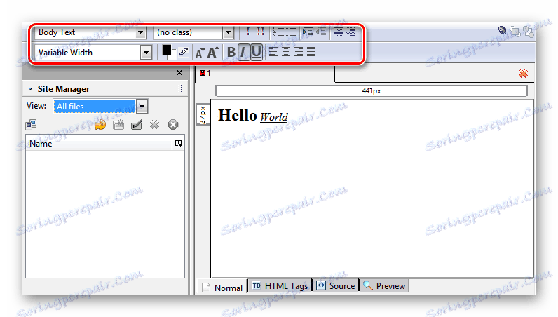 Nástroje na formátovanie textu v vizuálnom editoru HTML Kompozer
