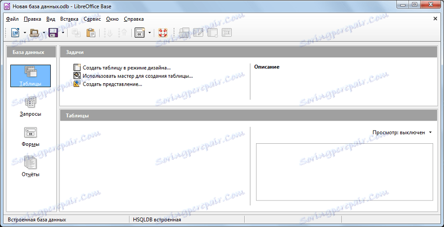 Prozor LibreOffice Base