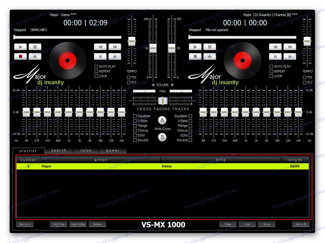Мястото на звуковите песни, добавени към програмата в Major DJ Insanity