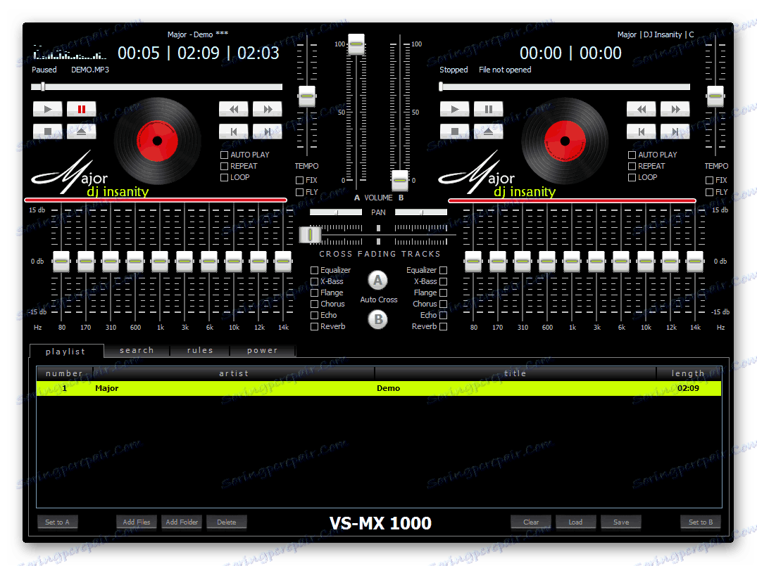 Звукозаписи в работната област на програмата и достъпни за обработка в Major DJ Insanity