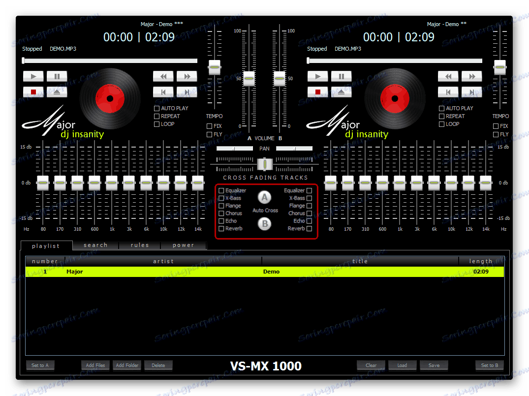 Възможни ефекти за налагане на музикални композиции в Major DJ Insanity