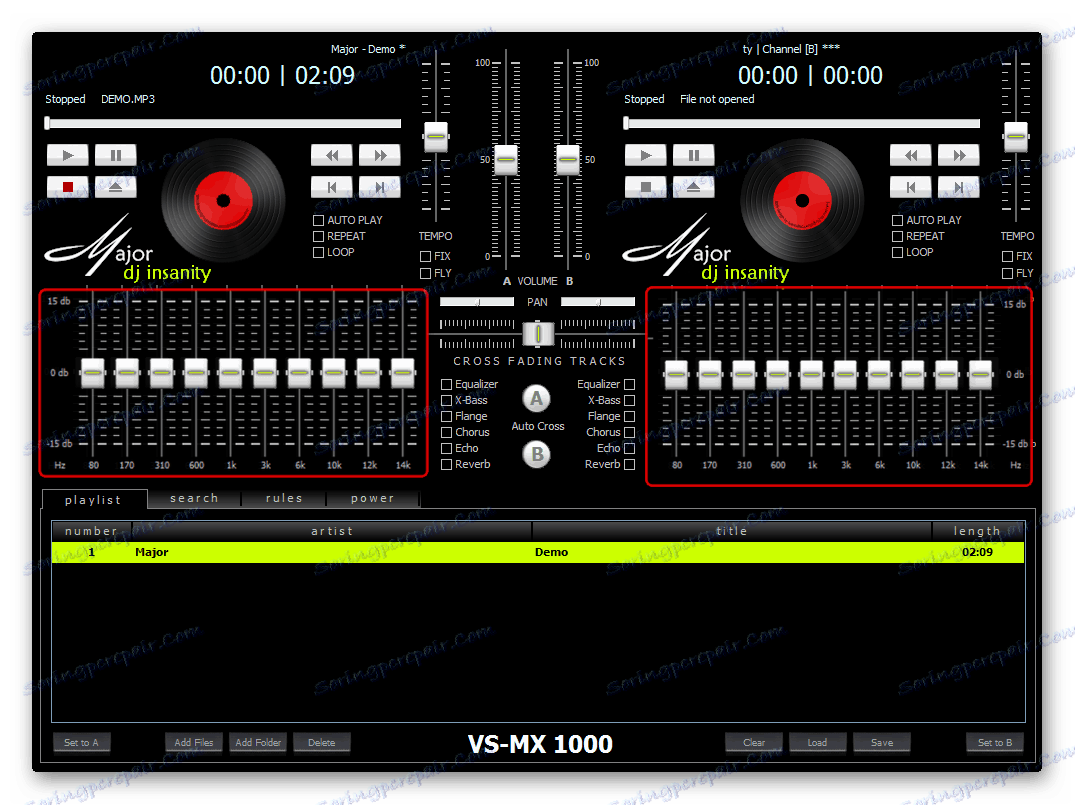 Инструмент за управление на обема на честотните ленти на звуковите вълни в Major DJ Insanity