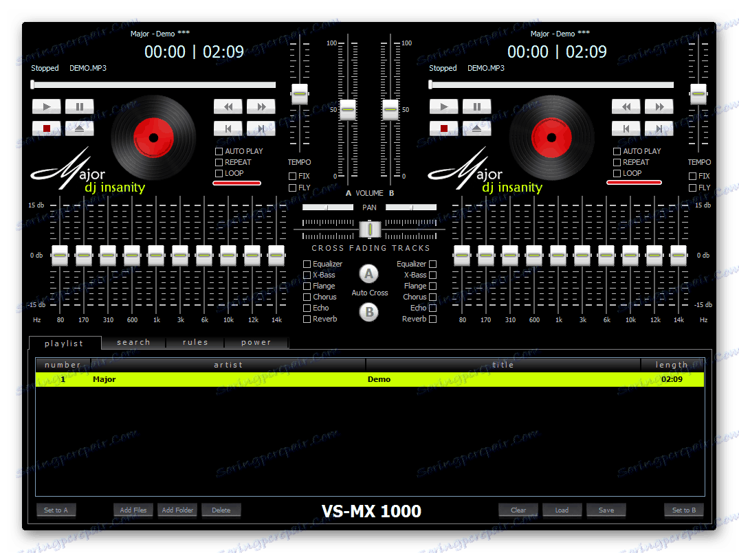Възможността да се движат музикални композиции или някои части от тях в Major DJ Insanity