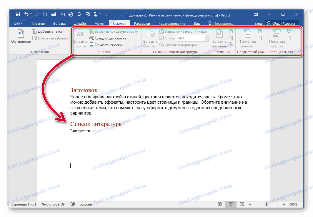 Odkazy aplikace Microsoft Word