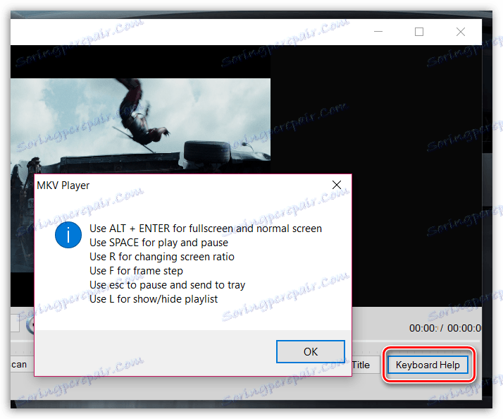 Práce s klávesovými zkratkami v aplikaci MKV Player