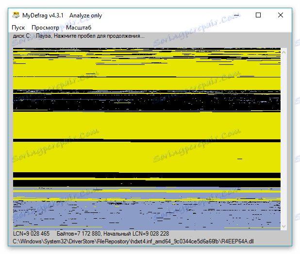 Преглед на процеса на анализ като карта в MyDefrag