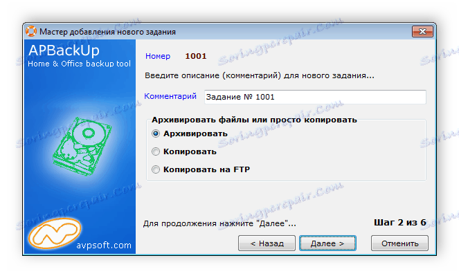 Vyberte úlohu na vytvorenie APBackUp