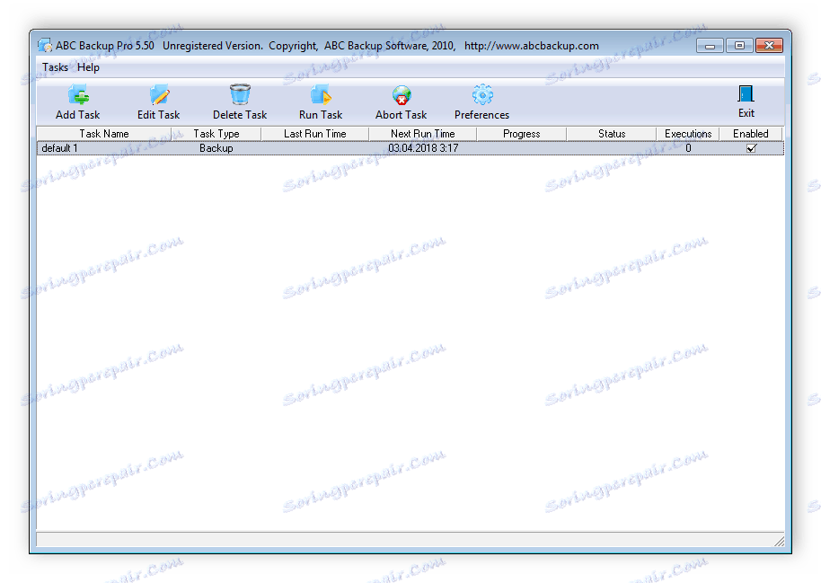 Glavno okno ABC Backup Pro