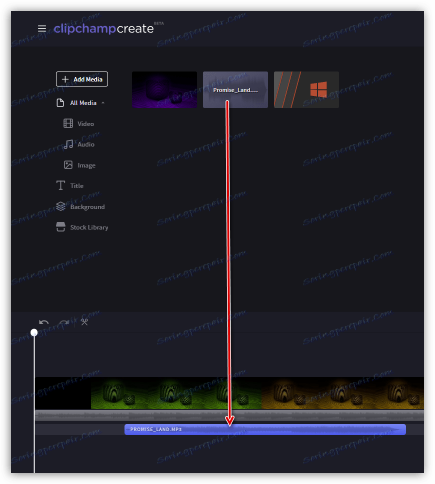 Приміщення мультимедійного файлу на шкалу часу на саервісе Clipchamp