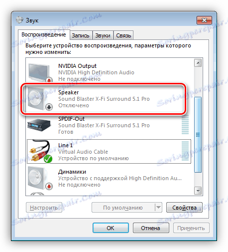 Onemogočena zvočna naprava na nadzorni plošči zvoka v operacijskem sistemu Windows 7