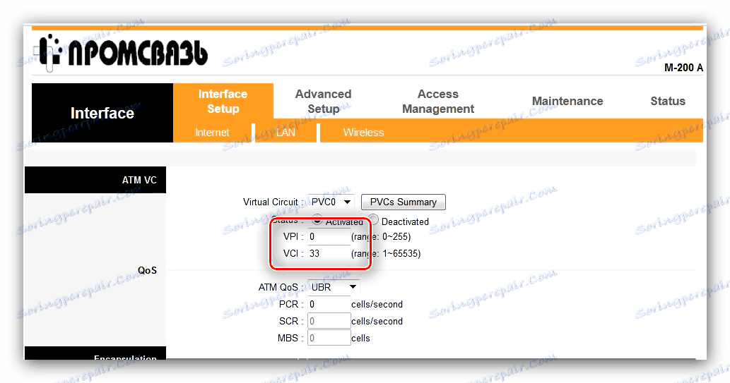 پارامتر VPI VCI Promsvyaz M200A برای پیکربندی مودم ByFly