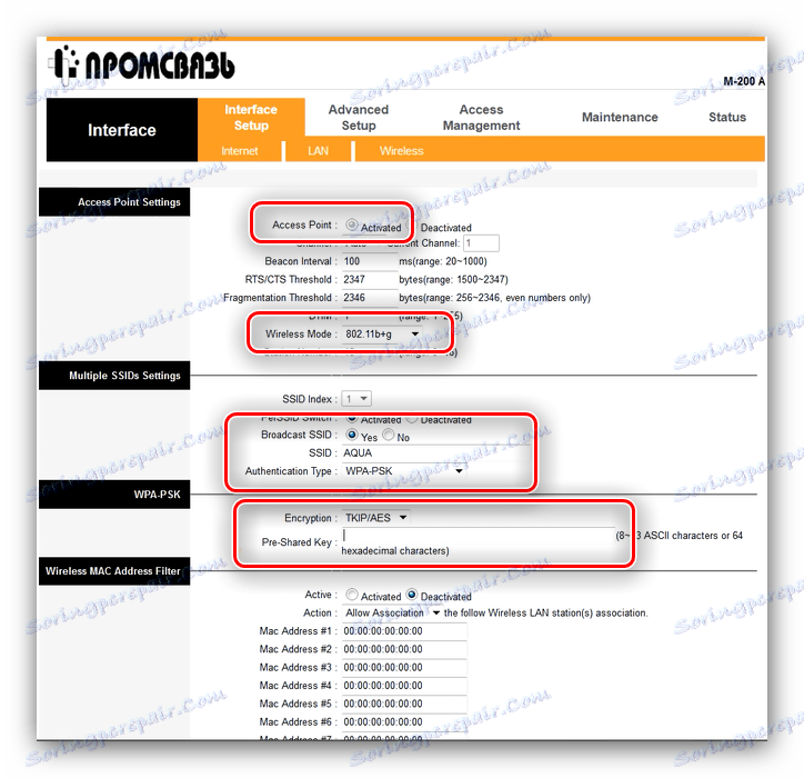 Parameters Wo-Fi Promsvyaz M200A برای پیکربندی مودم ByFly