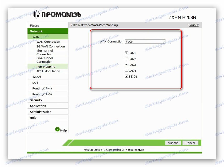 Проверете портовете за конфигуриране на IPTV на модема ZTE ZXHN H208N