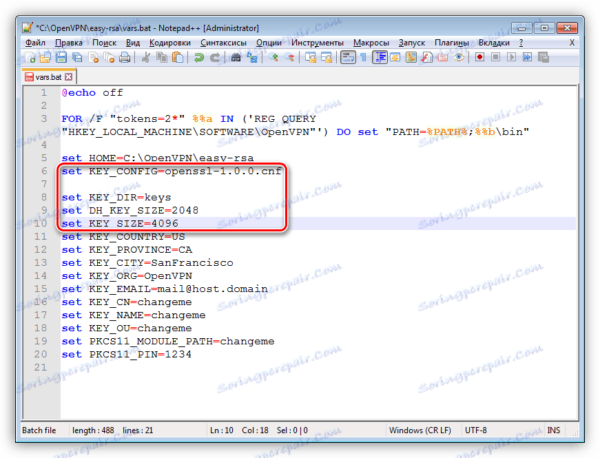 Niezmienne parametry w pliku skryptu do konfiguracji serwera OpenVPN