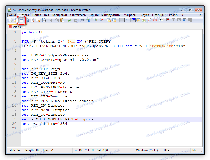 Zapisywanie pliku skryptu w celu skonfigurowania serwera OpenVPN