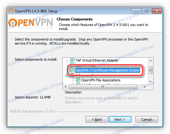 Wybór komponentu do zarządzania certyfikatami podczas instalacji programu OpenVPN