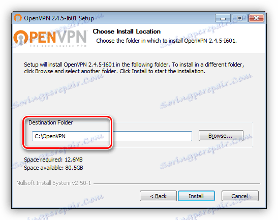 Wybór miejsca na dysku twardym do instalacji programu OpenVPN