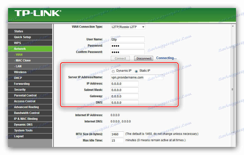 L2TP server ručně konfigurovat router tp-link tl-wr741nd