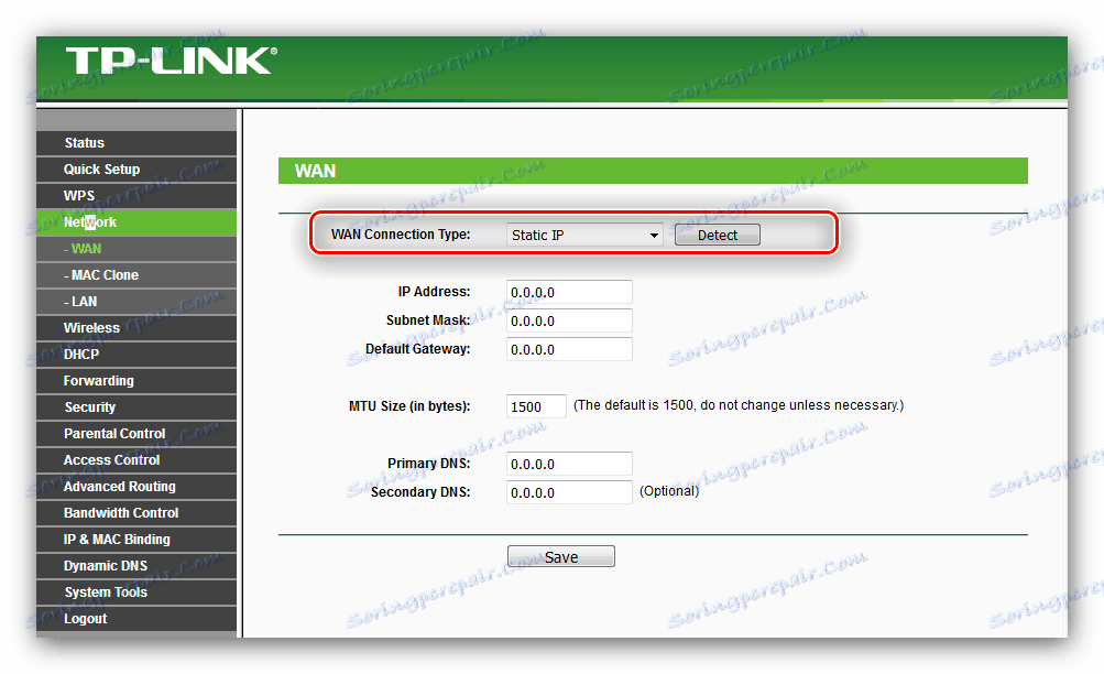 Chcete-li konfigurovat směrovač tp-link tl-wr741nd, vyberte statickou adresu IP