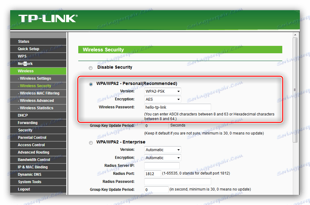 Konfigurujte protokol zabezpečení WiFi na routeru tp-link tl-wr741