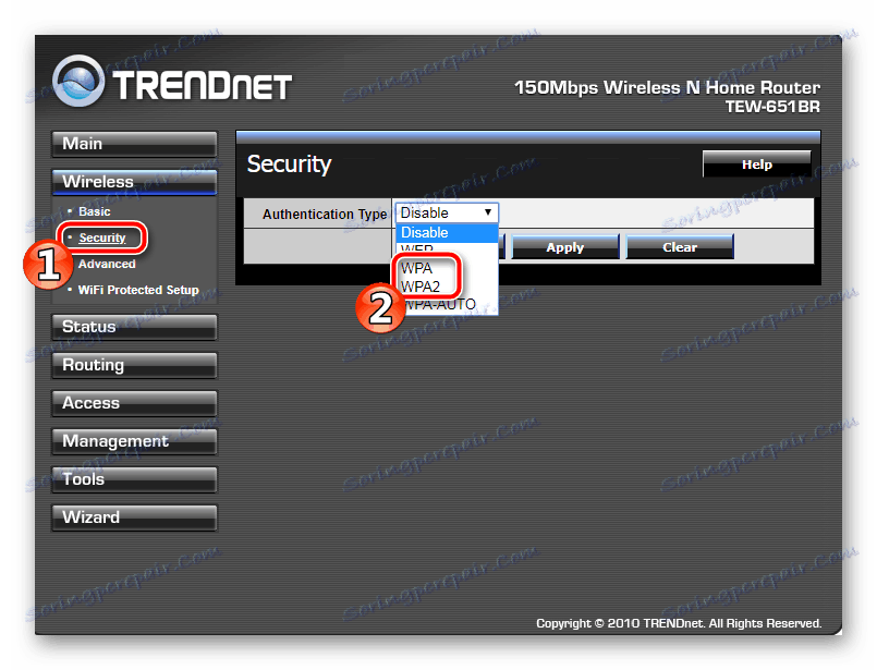 Vyberte typ zabezpečenia pre vašu bezdrôtovú sieť TRENDnet.