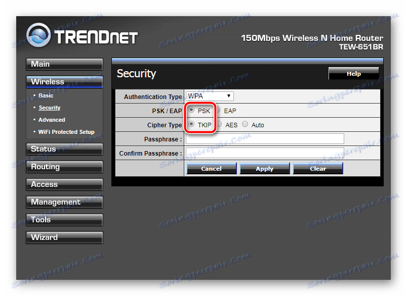 Vyberte typ sieťového šifrovania TRENDnet