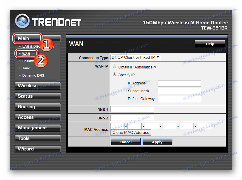 Prechod na základné nastavenia pre pripojenie k internetu TRENDnet