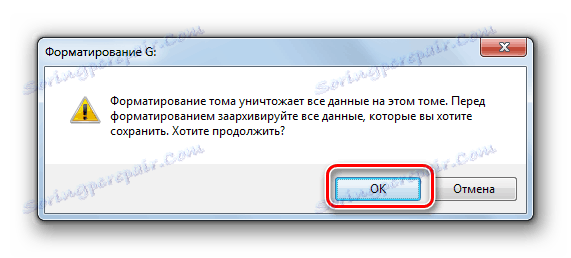 Потвърждаване на стартирането на процедурата за форматиране в диалоговия прозорец в Windows 7