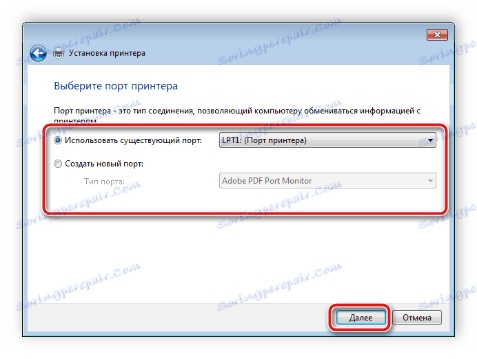 Vyberte port pre tlačiareň v systéme Windows 7