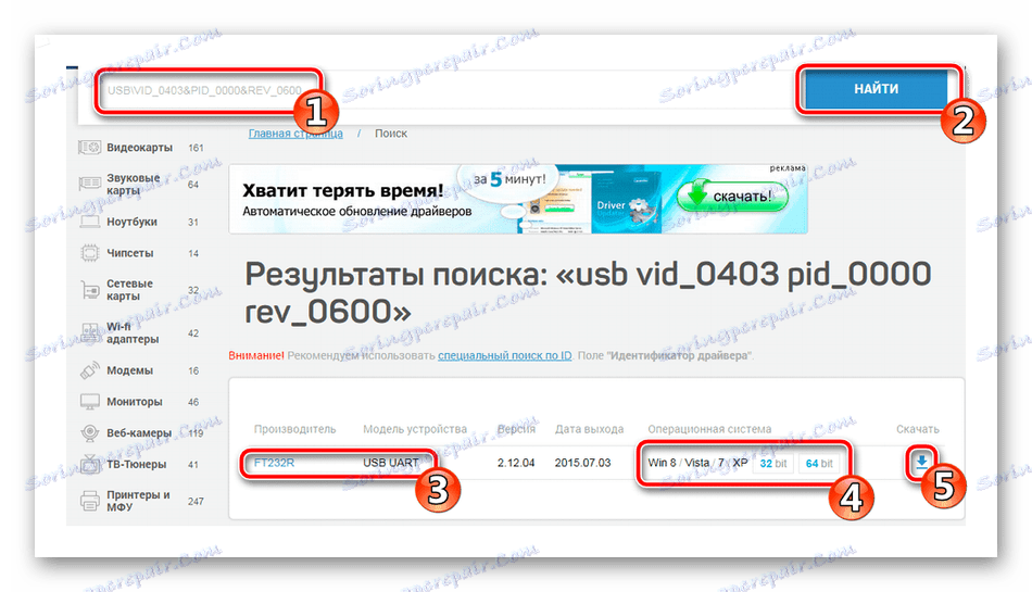 Търсене на драйвер по ID за FT232R USB UART