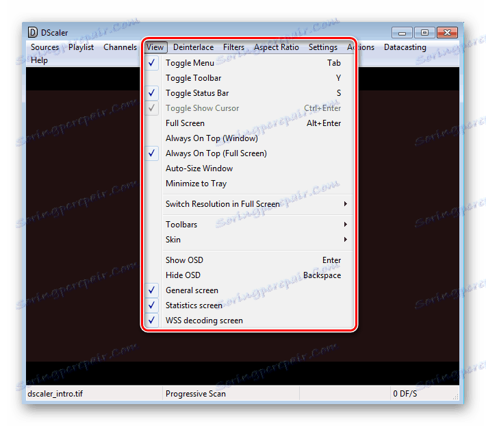 Конфигуриране на външния вид на интерфейса на DScaler