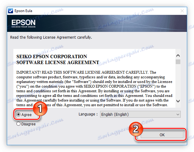 Přijímání licenční licence při instalaci ovladače tiskárny epson l800 pomocí aktualizace softwaru epson