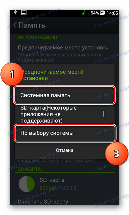 Želena lokacija namestitve v sistemu Android