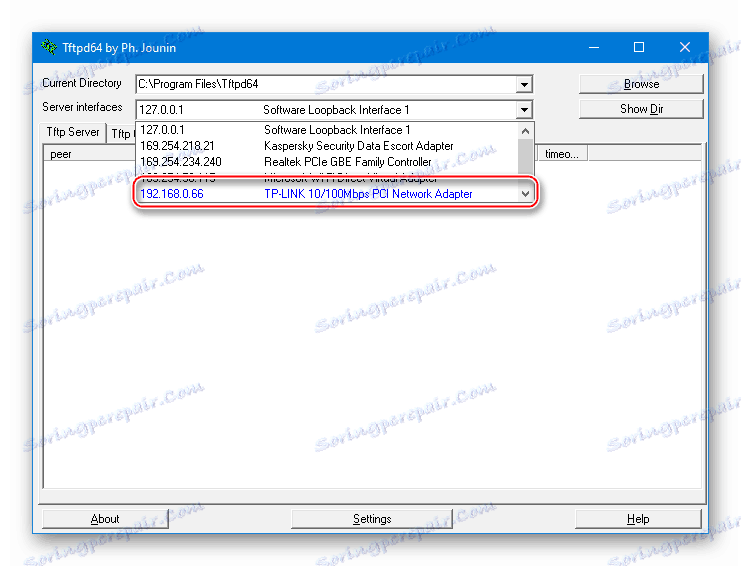 TP-Link TL-WR841N vgrajena programska oprema prek izbire TFTPD omrežnega vmesnika